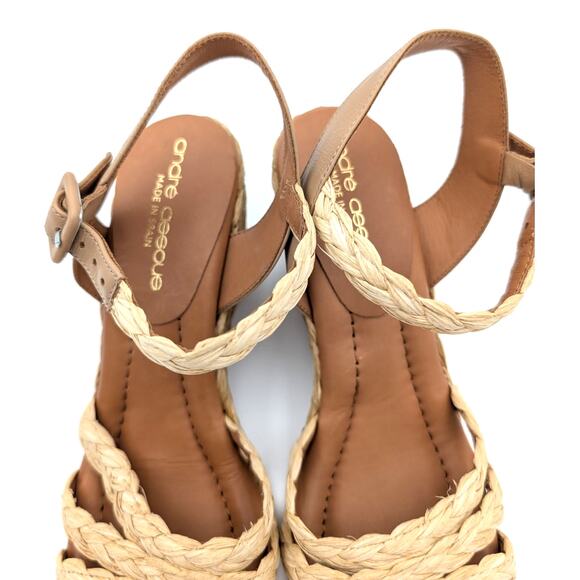 André Assous Milena Wedge Sandal Women's Open Toe Natural/Brown Size US8 EU38 - Picture 3 of 10
